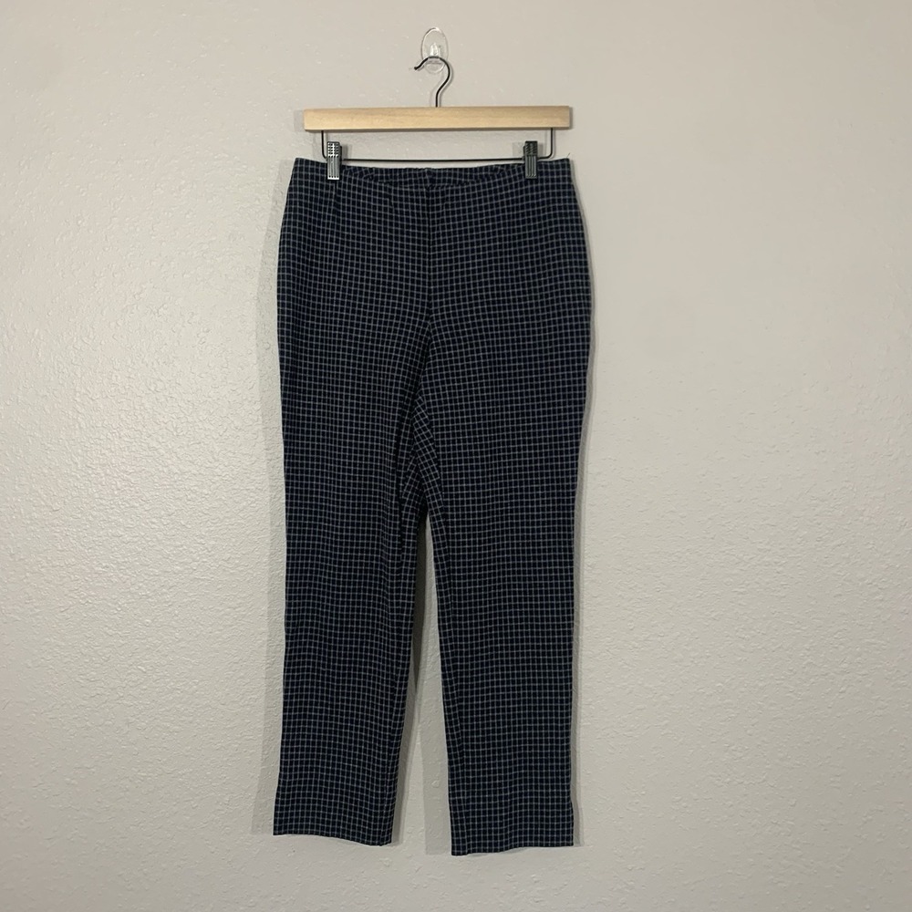 J. Jill Women's Petite Blue Gray Check‎ Ponte Slim Leg Pull On Ankle Pants Sp